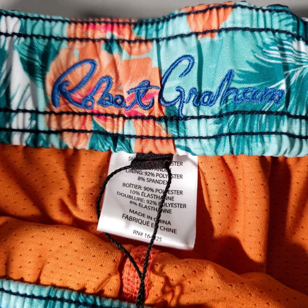 Robert Graham Swim Trunks Mens Large Navy Monkey Business Martini Board Shorts